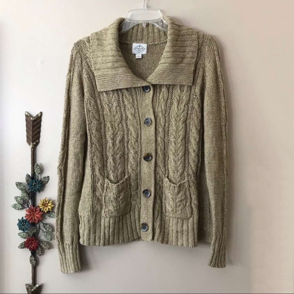 St John's Bay Tan Collared Button Up Cardigan Sz M